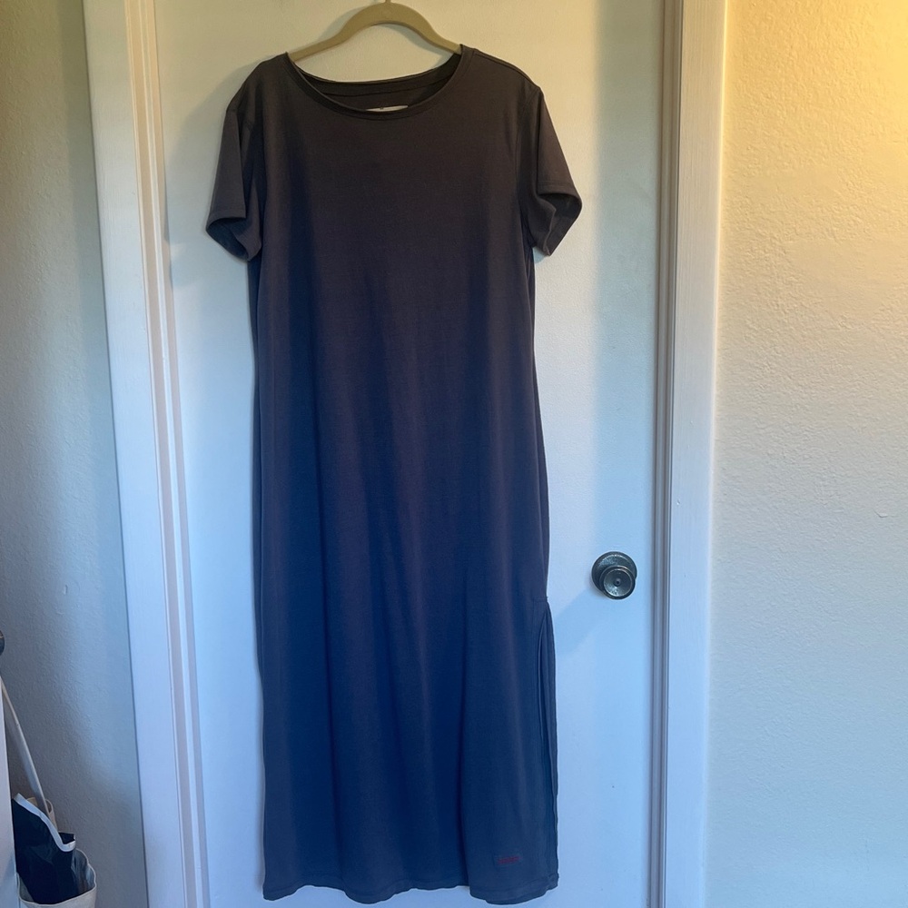 Peace Love World Blue Maxi Tee Dress with Side‎ Slit, Small Petite